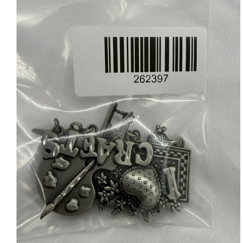Spoontiques Vintage Pewter I Love Crafts Brooch Sewing Painting Knitting Charms